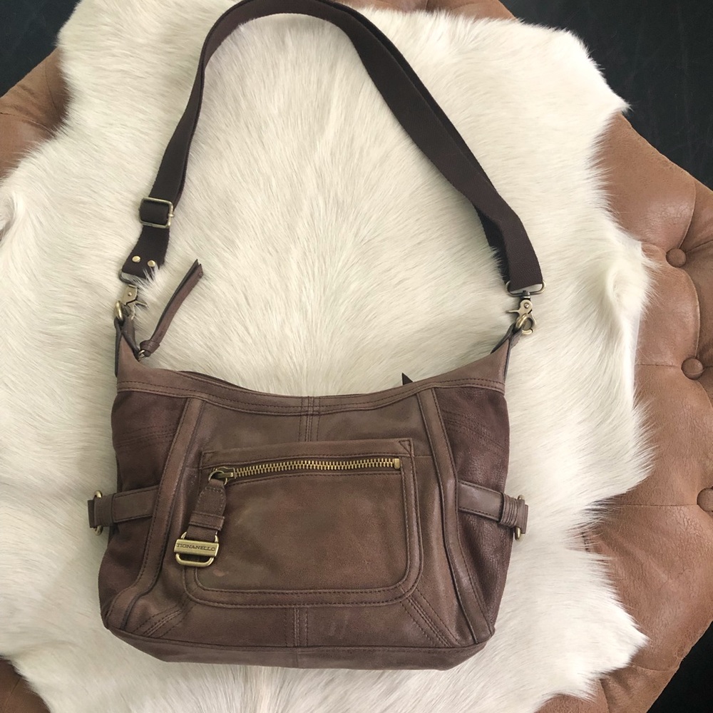 Tignanello Vintage Leather Top Zip Hobo Bag